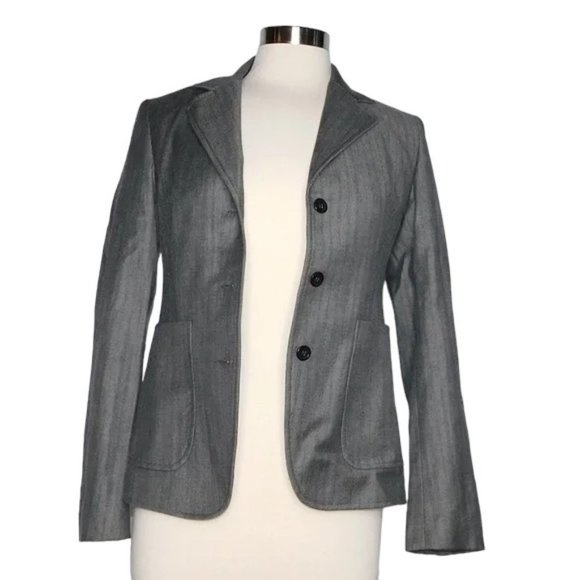 Express Stretch 3 Button Wool Blend Grey Stripe Blazer - Picture 8 of 8